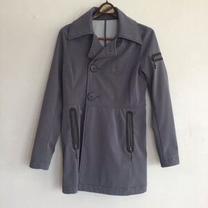 Athleta Women Gray Double Breast Raincoat Trench Coat Collar and Modern Fit